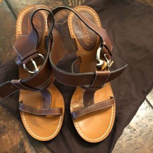 Gucci brown strapped and la with bamboo buckle